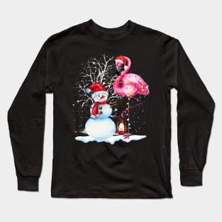 Awesome Flamingo Snowman Winter Snow Merry Christmas Long Sleeve T-Shirt